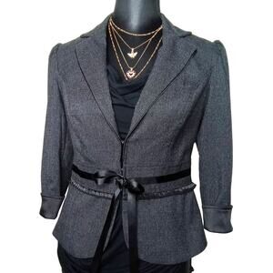 Forever Twenty-One Dark Gray, Black Trim Fitted Blazer, 3/4 Sleeves - M
